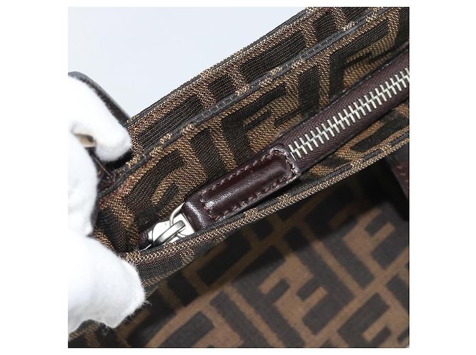 FENDI Zucca Canvas Mamma Baguette Tote Bag Black Brown Auth 189846A Marrone Nero - vista 22