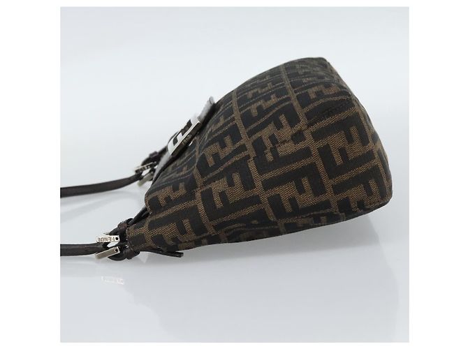 FENDI Zucca Canvas Mamma Baguette Tote Bag Black Brown Auth 189846A Marrone Nero - vista 3