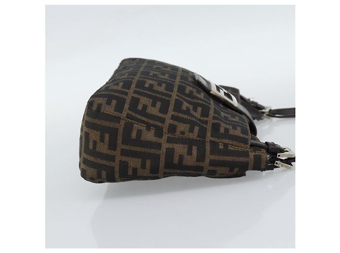 FENDI Zucca Canvas Mamma Baguette Tote Bag Black Brown Auth 189846A Marrone Nero - vista 4