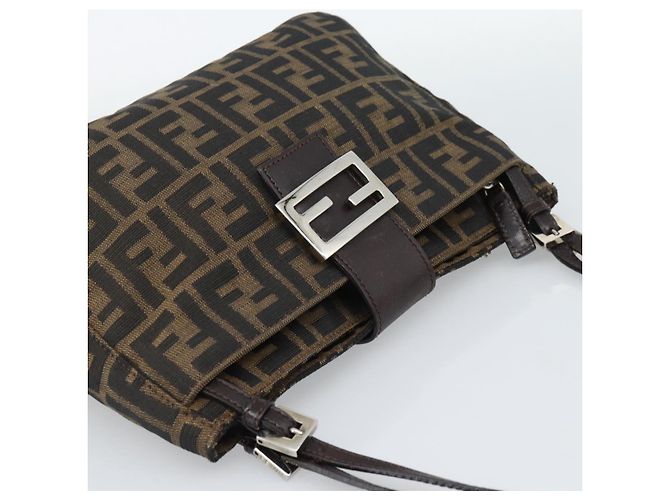 FENDI Zucca Canvas Mamma Baguette Tote Bag Black Brown Auth 189846A Marrone Nero - vista 6