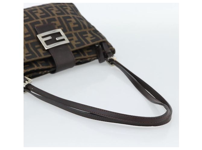 FENDI Zucca Canvas Mamma Baguette Tote Bag Black Brown Auth 189846A Marrone Nero - vista 7