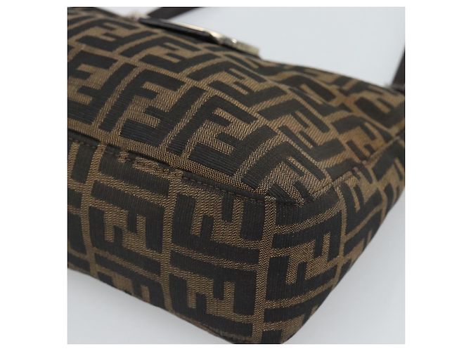 FENDI Zucca Canvas Mamma Baguette Tote Bag Black Brown Auth 189846A Marrone Nero - vista 9