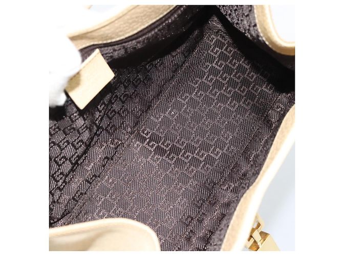 Bolso de Hombro GUCCI Lona y Cuero Beige Oro 002 1067 Auth 188585A Dorado - vista 10