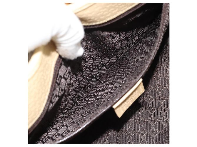 Bolso de Hombro GUCCI Lona y Cuero Beige Oro 002 1067 Auth 188585A Dorado - vista 11