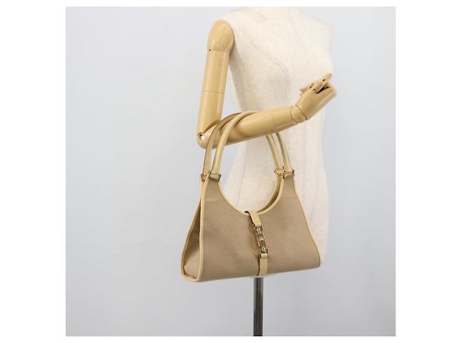 Bolso de Hombro GUCCI Lona y Cuero Beige Oro 002 1067 Auth 188585A Dorado - vista 21