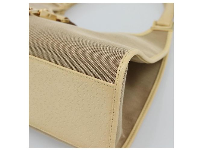 Bolso de Hombro GUCCI Lona y Cuero Beige Oro 002 1067 Auth 188585A Dorado - vista 9