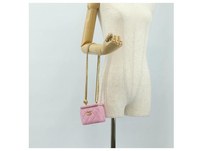 CHANEL Vanity Chain Shoulder Bag Caviar Skin Pink Gold CC Auth hk3887SAM Golden - Ansicht 26