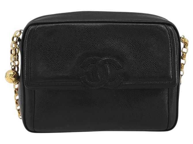 Borsa a spalla a catena CHANEL in pelle caviar nera con CC dorato Auth ka4989V Nero D'oro - vista 13