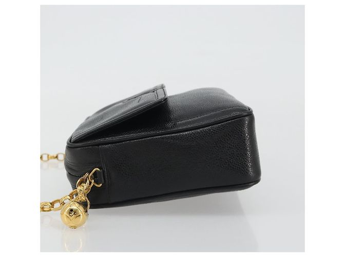 Borsa a spalla a catena CHANEL in pelle caviar nera con CC dorato Auth ka4989V Nero D'oro - vista 4