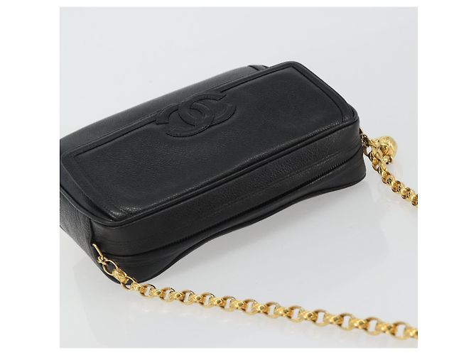 Borsa a spalla a catena CHANEL in pelle caviar nera con CC dorato Auth ka4989V Nero D'oro - vista 6
