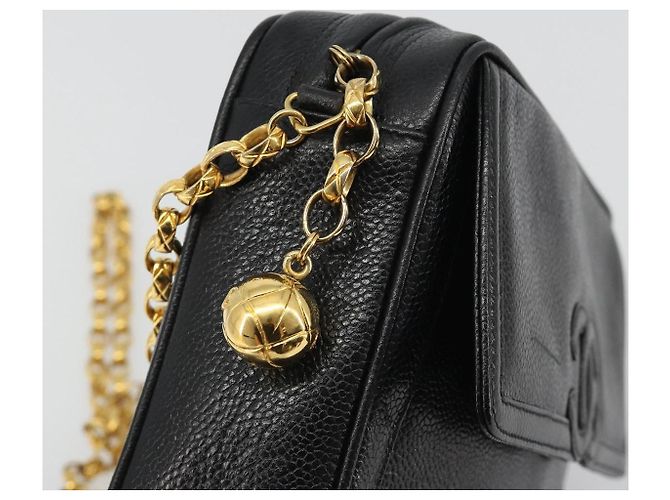 Borsa a spalla a catena CHANEL in pelle caviar nera con CC dorato Auth ka4989V Nero D'oro - vista 9