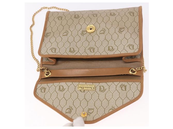 Borsa a tracolla con catena Christian Dior Honeycomb Canvas PVC Beige Oro Auth 190583 D'oro - vista 10