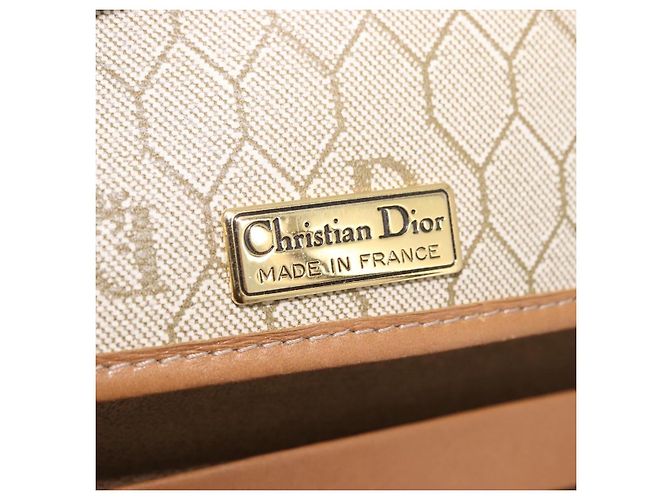 Borsa a tracolla con catena Christian Dior Honeycomb Canvas PVC Beige Oro Auth 190583 D'oro - vista 11