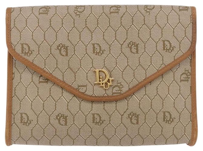 Borsa a tracolla con catena Christian Dior Honeycomb Canvas PVC Beige Oro Auth 190583 D'oro - vista 13