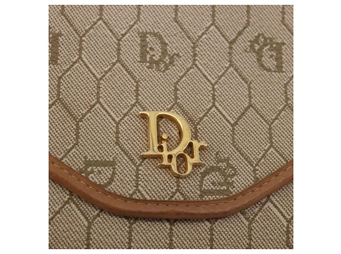 Borsa a tracolla con catena Christian Dior Honeycomb Canvas PVC Beige Oro Auth 190583 D'oro - vista 17