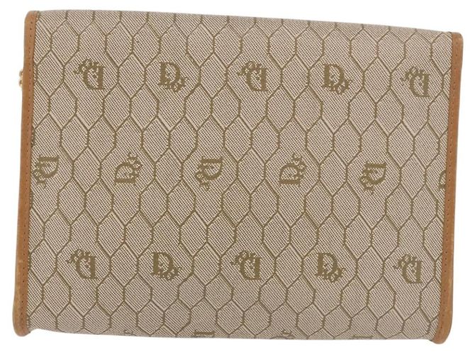 Borsa a tracolla con catena Christian Dior Honeycomb Canvas PVC Beige Oro Auth 190583 D'oro - vista 2