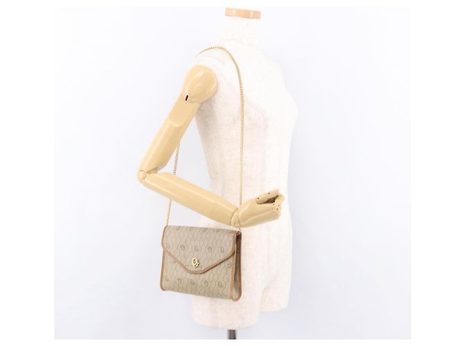 Borsa a tracolla con catena Christian Dior Honeycomb Canvas PVC Beige Oro Auth 190583 D'oro - vista 20