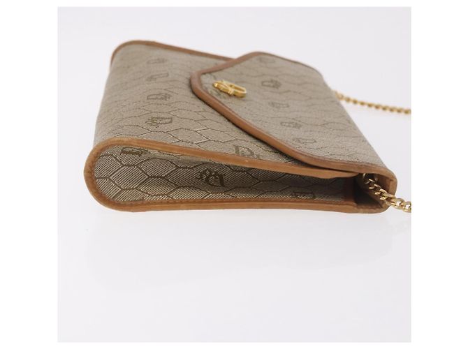 Borsa a tracolla con catena Christian Dior Honeycomb Canvas PVC Beige Oro Auth 190583 D'oro - vista 3