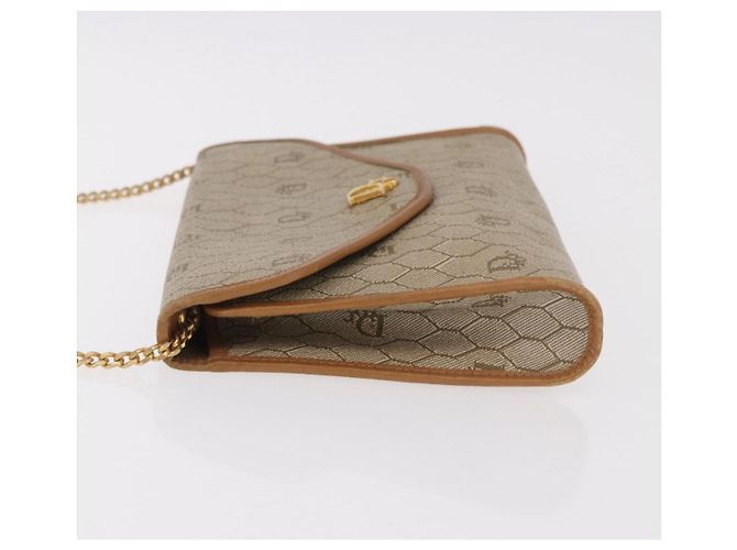 Borsa a tracolla con catena Christian Dior Honeycomb Canvas PVC Beige Oro Auth 190583 D'oro - vista 4