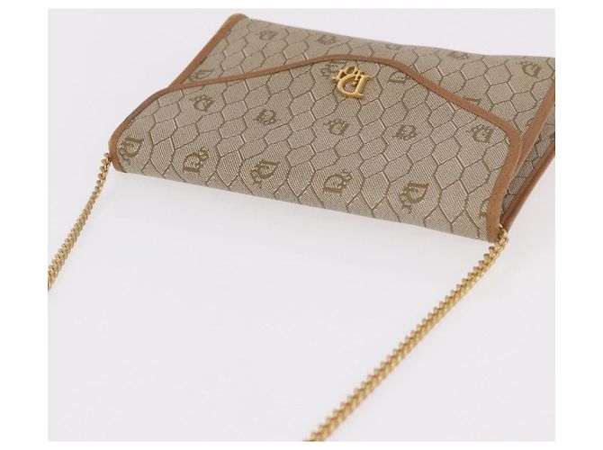 Borsa a tracolla con catena Christian Dior Honeycomb Canvas PVC Beige Oro Auth 190583 D'oro - vista 6