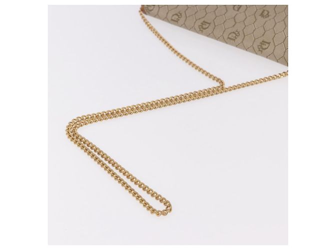 Borsa a tracolla con catena Christian Dior Honeycomb Canvas PVC Beige Oro Auth 190583 D'oro - vista 7