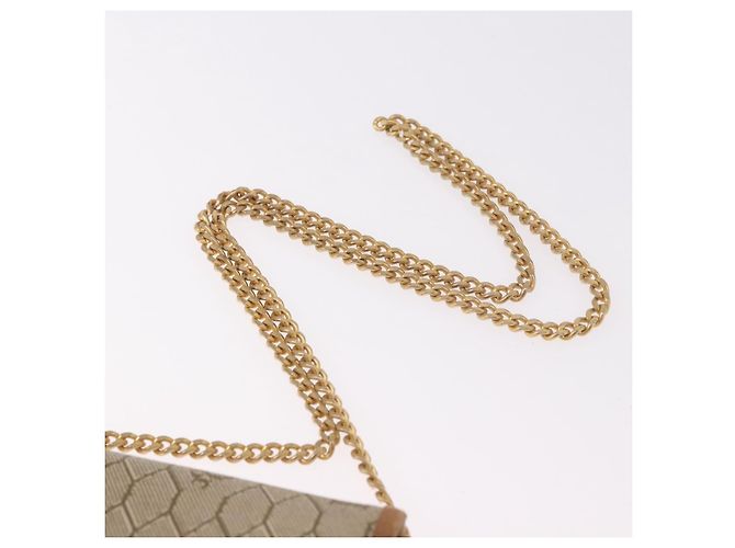 Borsa a tracolla con catena Christian Dior Honeycomb Canvas PVC Beige Oro Auth 190583 D'oro - vista 8