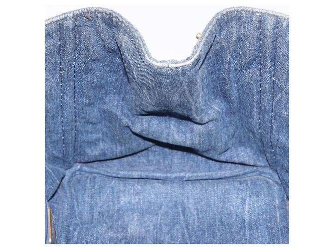 Borsa PRADA Canapa M Denim Blue Gold Auth 189795A D'oro - vista 18