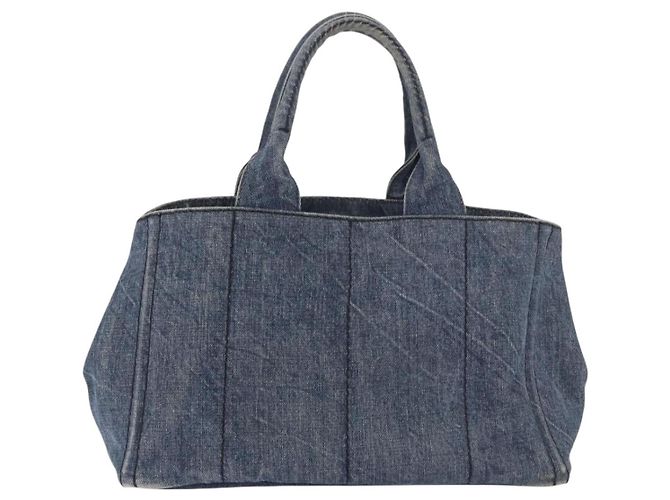 Borsa PRADA Canapa M Denim Blue Gold Auth 189795A D'oro - vista 2