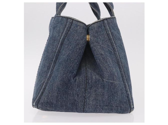 Borsa PRADA Canapa M Denim Blue Gold Auth 189795A D'oro - vista 3