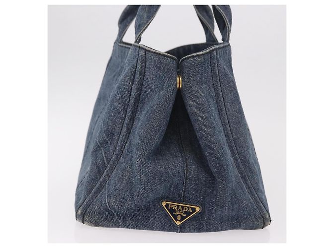 Borsa PRADA Canapa M Denim Blue Gold Auth 189795A D'oro - vista 4