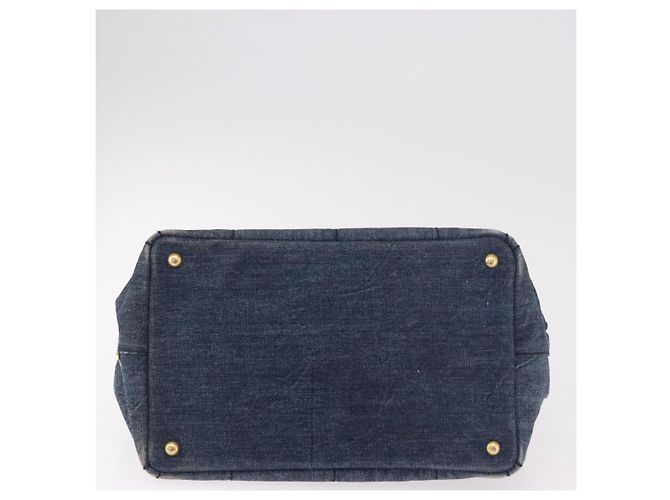Borsa PRADA Canapa M Denim Blue Gold Auth 189795A D'oro - vista 5