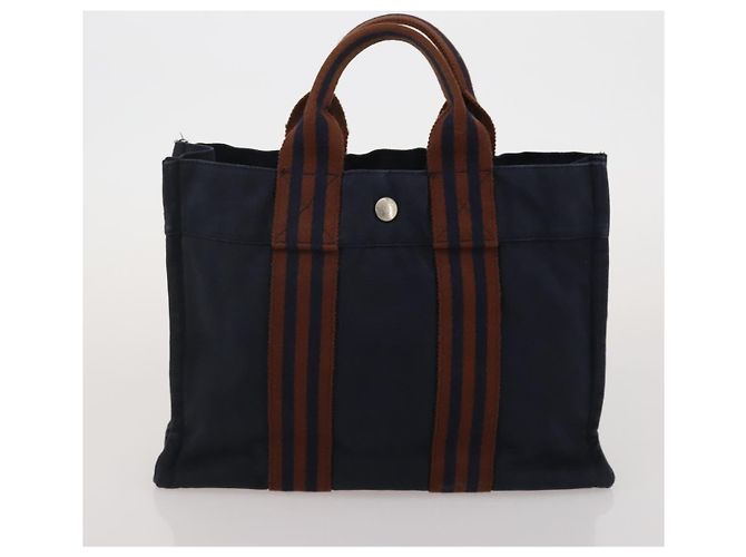 Hermès Borsa Fourre Tout HERMES Cotton 4 Set Navy Orange gray Auth BA13658 Marrone Arancione Blu navy - vista 14