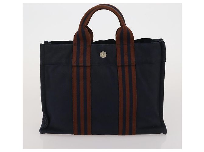 Hermès Borsa Fourre Tout HERMES Cotton 4 Set Navy Orange gray Auth BA13658 Marrone Arancione Blu navy - vista 15