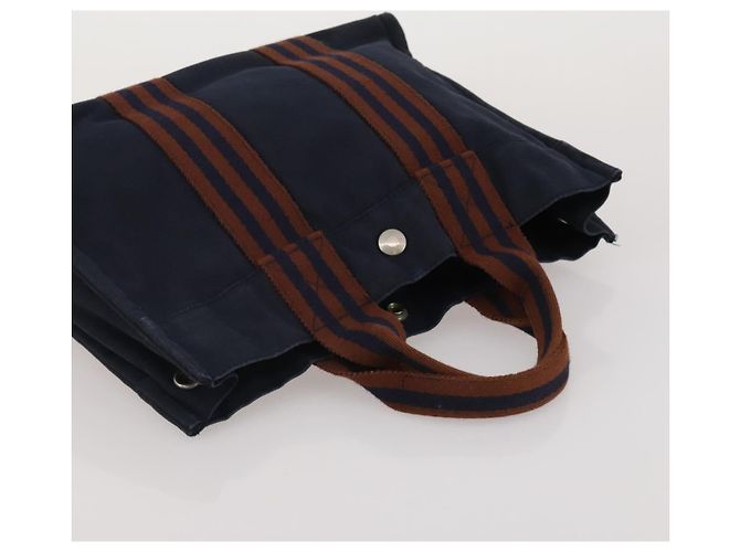 Hermès Borsa Fourre Tout HERMES Cotton 4 Set Navy Orange gray Auth BA13658 Marrone Arancione Blu navy - vista 17