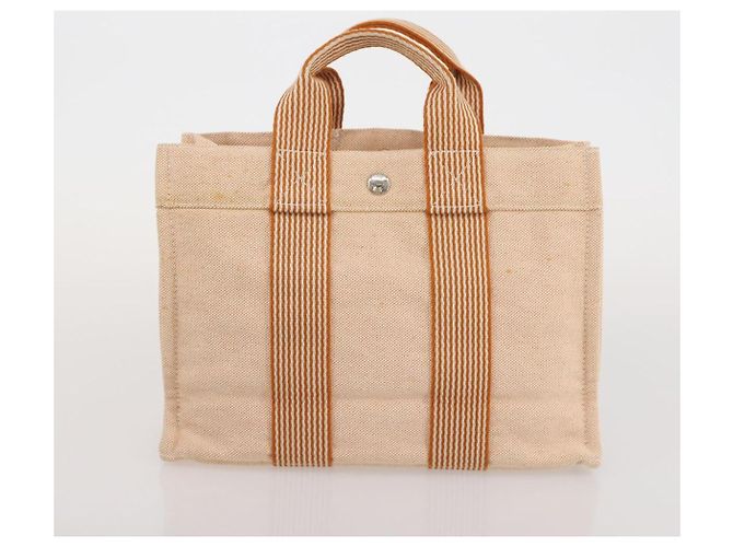 Hermès Borsa Fourre Tout HERMES Cotton 4 Set Navy Orange gray Auth BA13658 Marrone Arancione Blu navy - vista 20