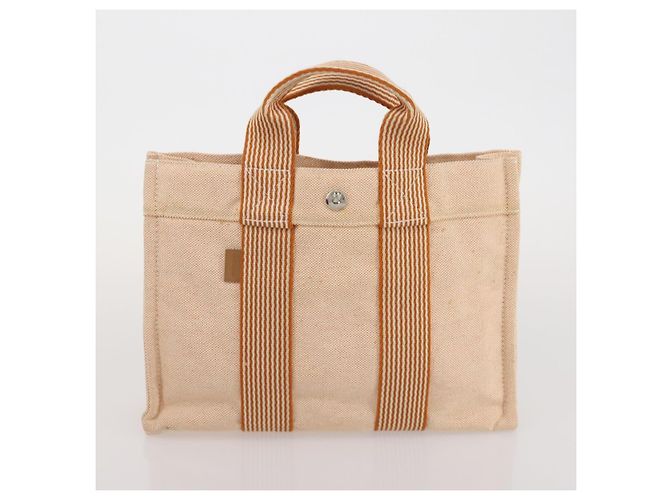 Hermès Borsa Fourre Tout HERMES Cotton 4 Set Navy Orange gray Auth BA13658 Marrone Arancione Blu navy - vista 21