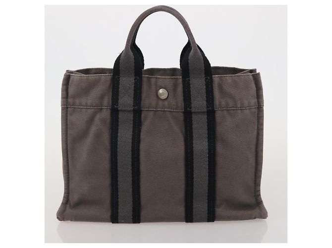 Hermès Borsa Fourre Tout HERMES Cotton 4 Set Navy Orange gray Auth BA13658 Marrone Arancione Blu navy - vista 8