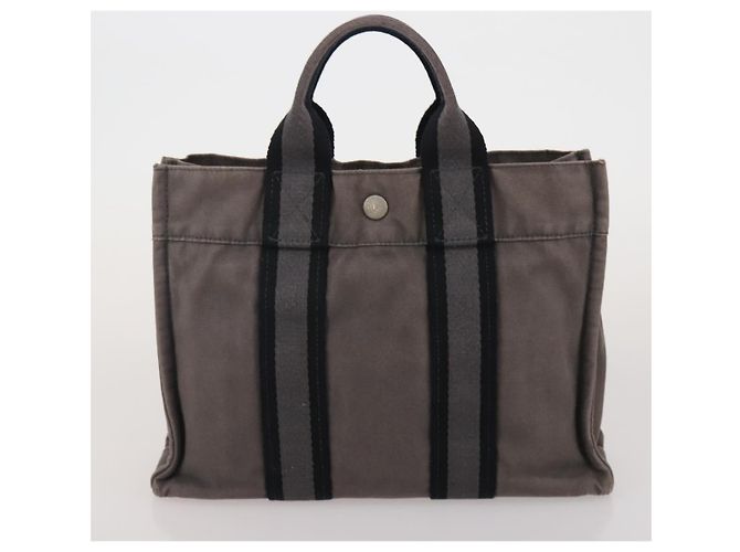 Hermès Borsa Fourre Tout HERMES Cotton 4 Set Navy Orange gray Auth BA13658 Marrone Arancione Blu navy - vista 9