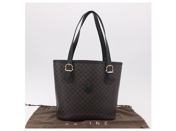 Céline Borsa Tote CELINE Macadam Canvas PVC Pelle Nera Oro Auth BA13696A Nero D'oro - vista 12