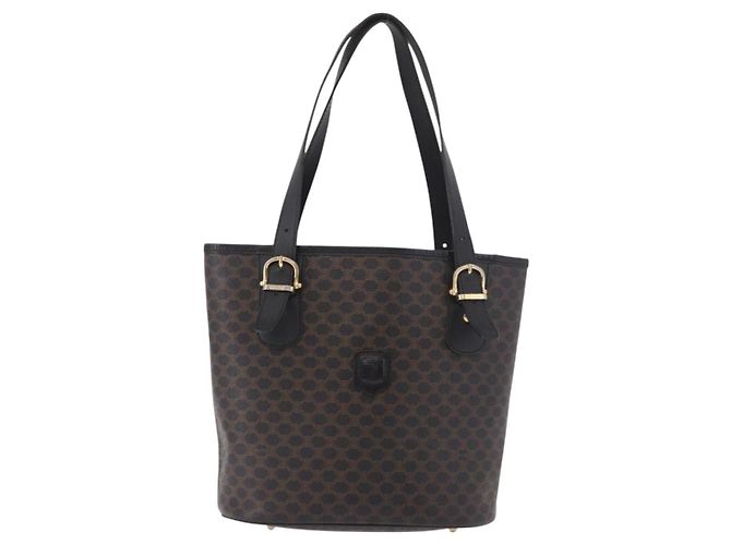Céline Borsa Tote CELINE Macadam Canvas PVC Pelle Nera Oro Auth BA13696A Nero D'oro - vista 13