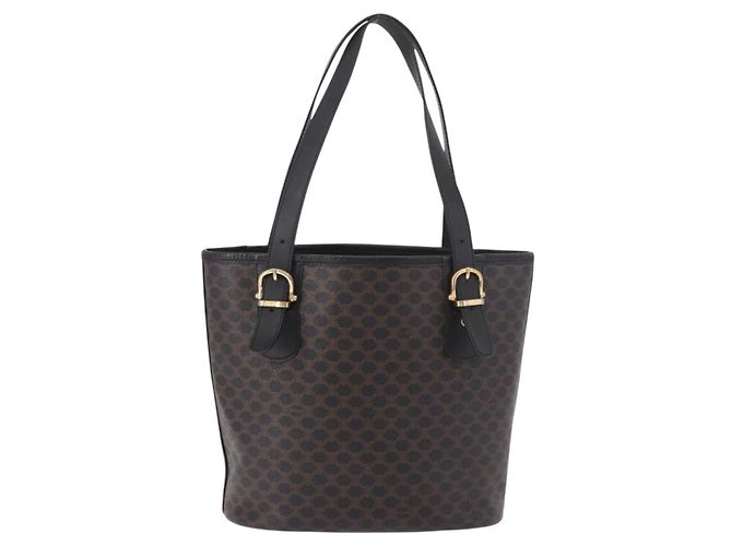 Céline Borsa Tote CELINE Macadam Canvas PVC Pelle Nera Oro Auth BA13696A Nero D'oro - vista 2