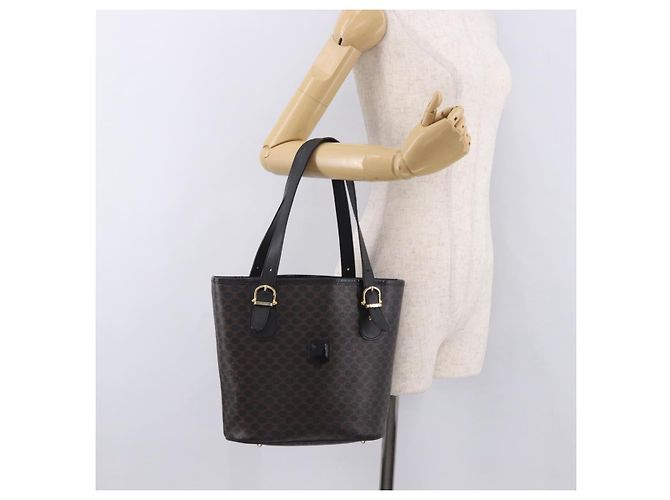 Céline Borsa Tote CELINE Macadam Canvas PVC Pelle Nera Oro Auth BA13696A Nero D'oro - vista 26