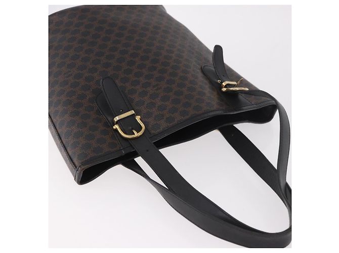 Céline Borsa Tote CELINE Macadam Canvas PVC Pelle Nera Oro Auth BA13696A Nero D'oro - vista 6