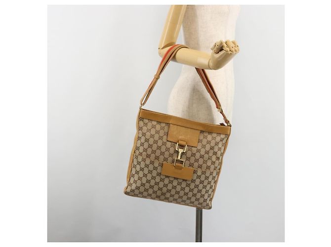 Borsa a tracolla GUCCI GG Canvas Sherry Line Jackie Beige Oro 001 4094 Auth 187848 D'oro - vista 25