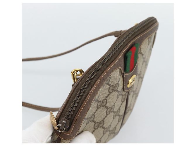 Borsa GUCCI GG Supreme Web Sherry Line PVC Beige Oro 904 02 047 Auth 189958 D'oro - vista 6