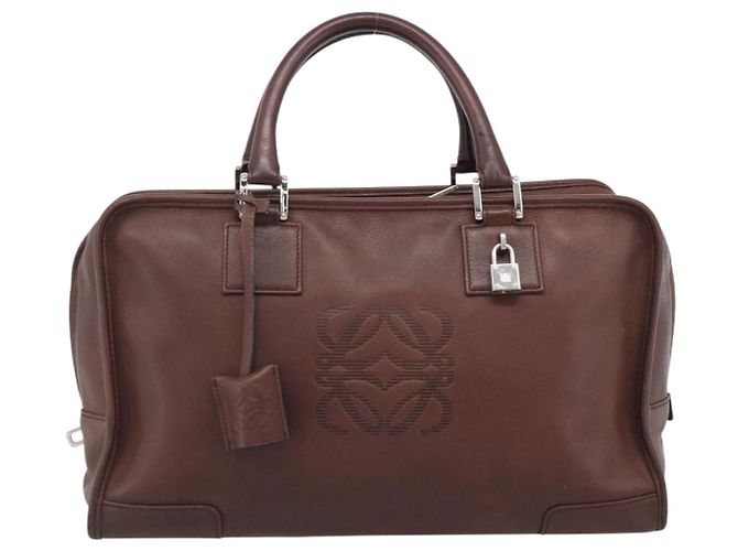 Borsa a mano LOEWE Amazona 36 in pelle marrone argento autentica 190296A - vista 13