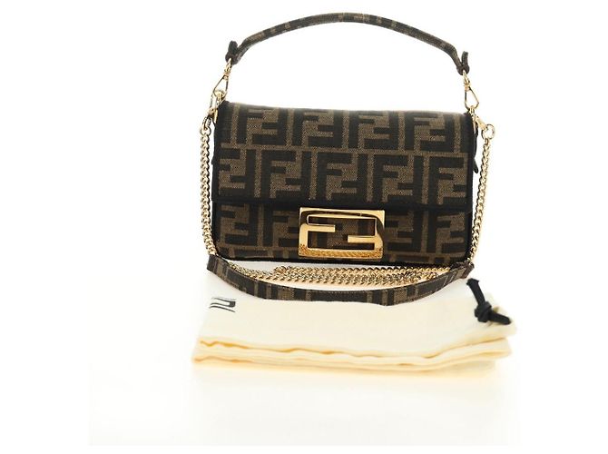 Borsa FENDI Chain Zucca Canvas Mamma Baguette 2way Marrone Nero Auth 189061SV - vista 12