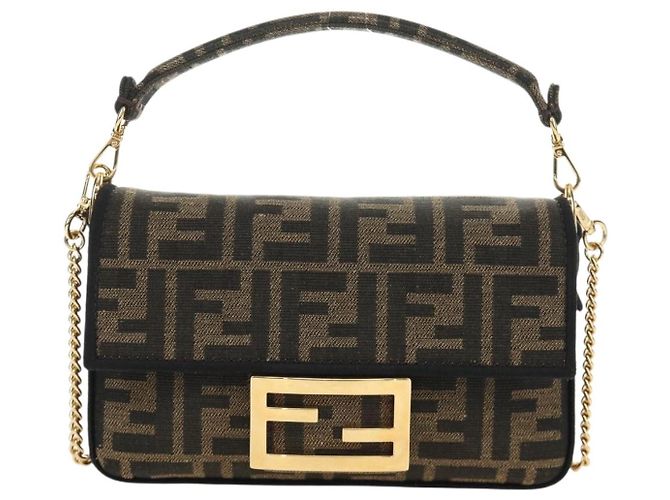 Borsa FENDI Chain Zucca Canvas Mamma Baguette 2way Marrone Nero Auth 189061SV - vista 13
