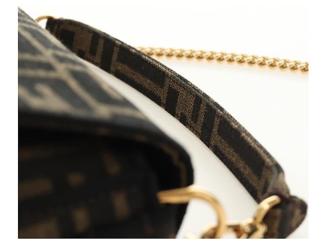 Borsa FENDI Chain Zucca Canvas Mamma Baguette 2way Marrone Nero Auth 189061SV - vista 14