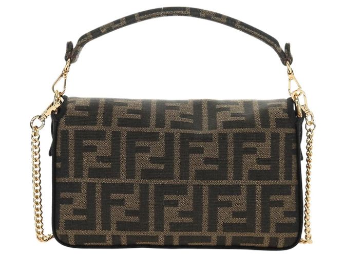 Borsa FENDI Chain Zucca Canvas Mamma Baguette 2way Marrone Nero Auth 189061SV - vista 2